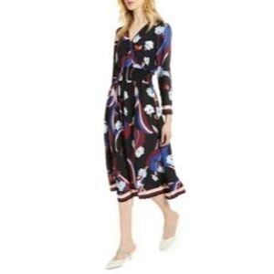 Halogen Long Women's Sleeve Smocked Waist Midi Dress Size XS Petite